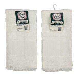 Vintage Charles Craft White Cotton Kitchen Towels Set of 2 Check USA